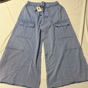 New! Easel Faded Navy Blue Terry Knit Feeling Good Utility Pants